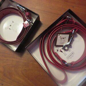 New Coach Red Dog Collar FS8848 Sz XLarge +Matching Dog Leash FS4004 Sz Large